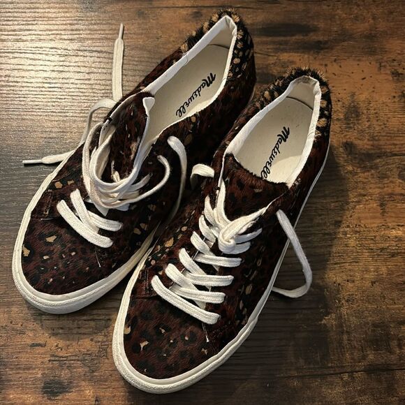 Sidewalk Low-Top Sneakers in Painted Leopard Colorblock Calf Hair Size 7 - Picture 6 of 9